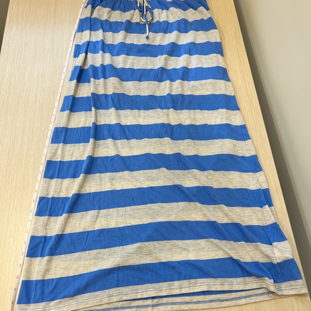 C & C California Pullon Maxi skirt blue White Stripe Sz L Beachy Lounge USAMade